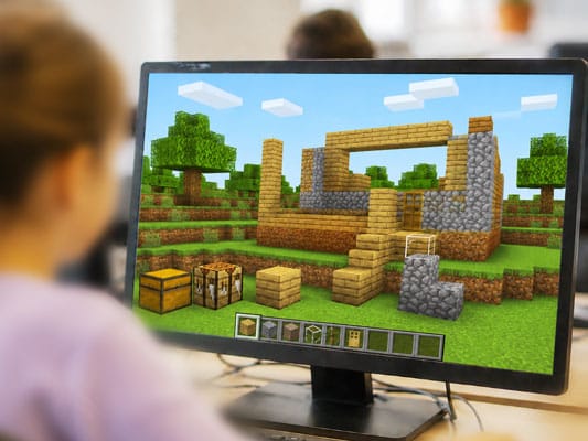 Minecraft-Szene am Bildschirm, steht für Minecraft-Camps