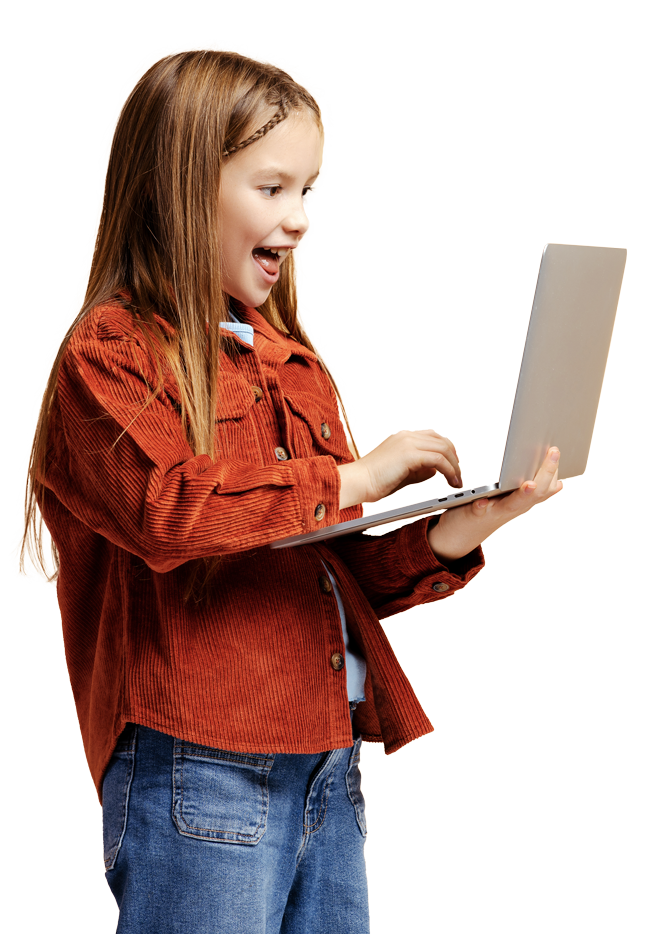 Schülerin mit Laptop, Teilnehmerin an einem Kurs für digitale Grundbildung