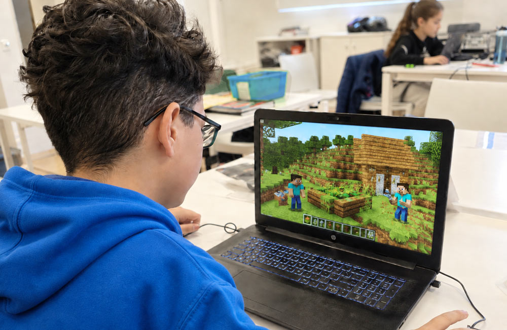 Teilnehmer im Minecraft programmieren Kurs